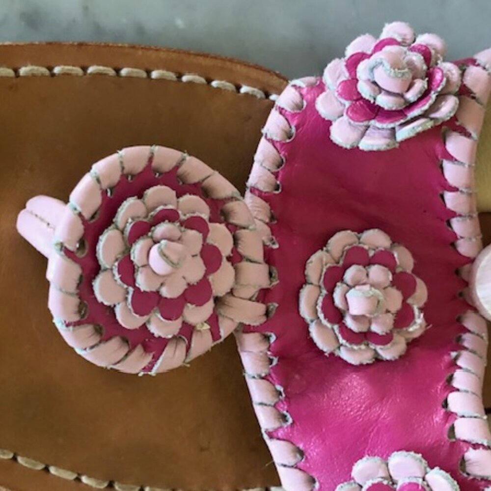 Jack Rogers Pink Floral Leather Heeled Sandals - Picture 6 of 15